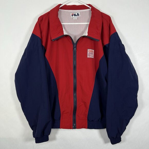 Vintage Fila Full Zip Windbreaker Jacket Mens Size Large Red Navy Mesh Lined USA - Picture 1 of 11